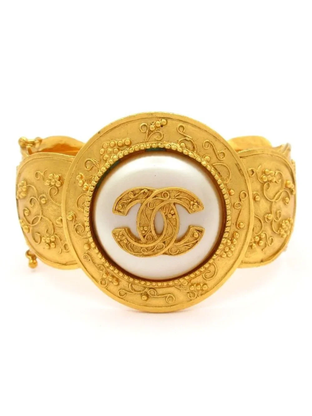 Chanel Bangle Gold Ivory CC Logo Bracelet